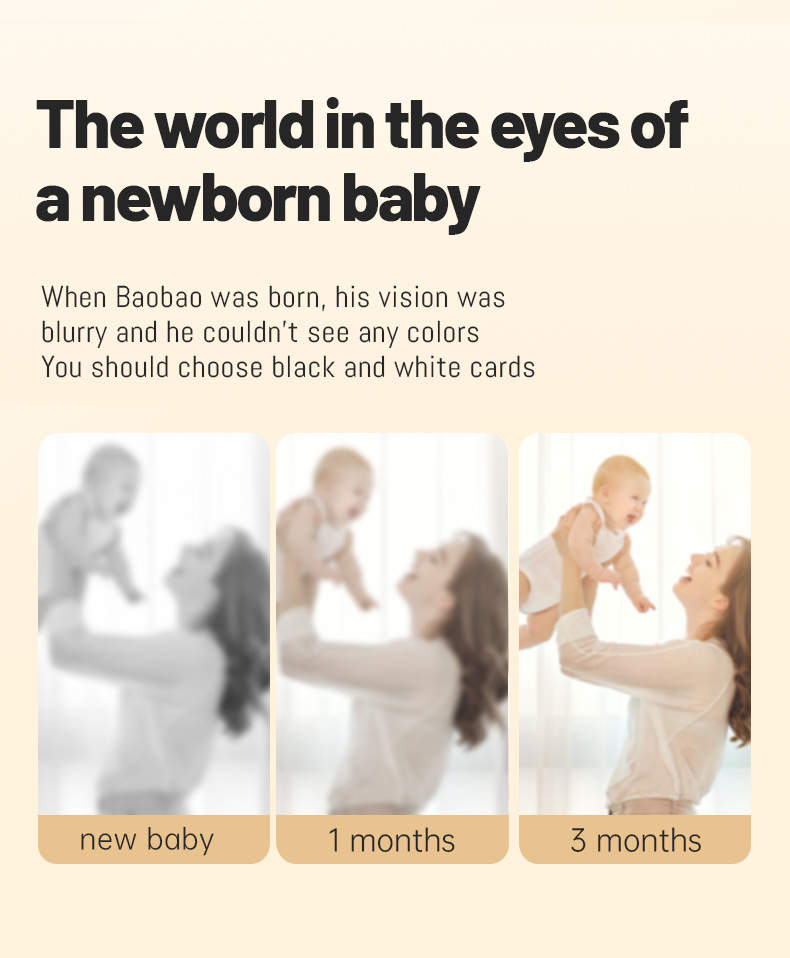 跨境黑白卡0-3个月婴儿黑白卡片早教卡视觉激发卡宝宝彩色卡英文详情3