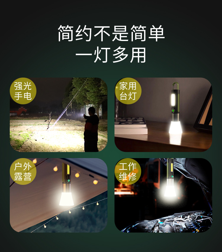 Cross-border multi-functional high-intensity flashlight, usb charging, outdoor tent camping light, household emergency repair work light pic 3