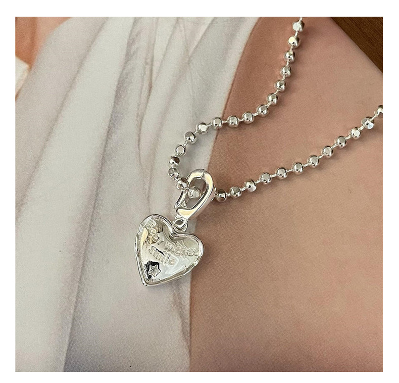S925 pure silver Korean version niche design white silver fashionable pendant, simple and stylish heart-shaped letter side pendant pic 12