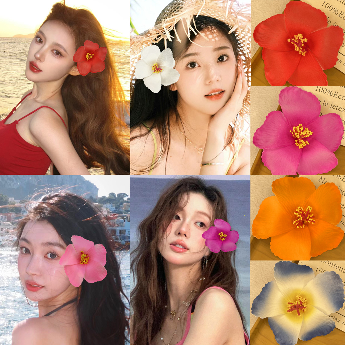 This trendy faux hibiscus flower hair clip exudes a high-end atmosphere. The side clip is a Bohemian hair band for a seaside vacation pic 2