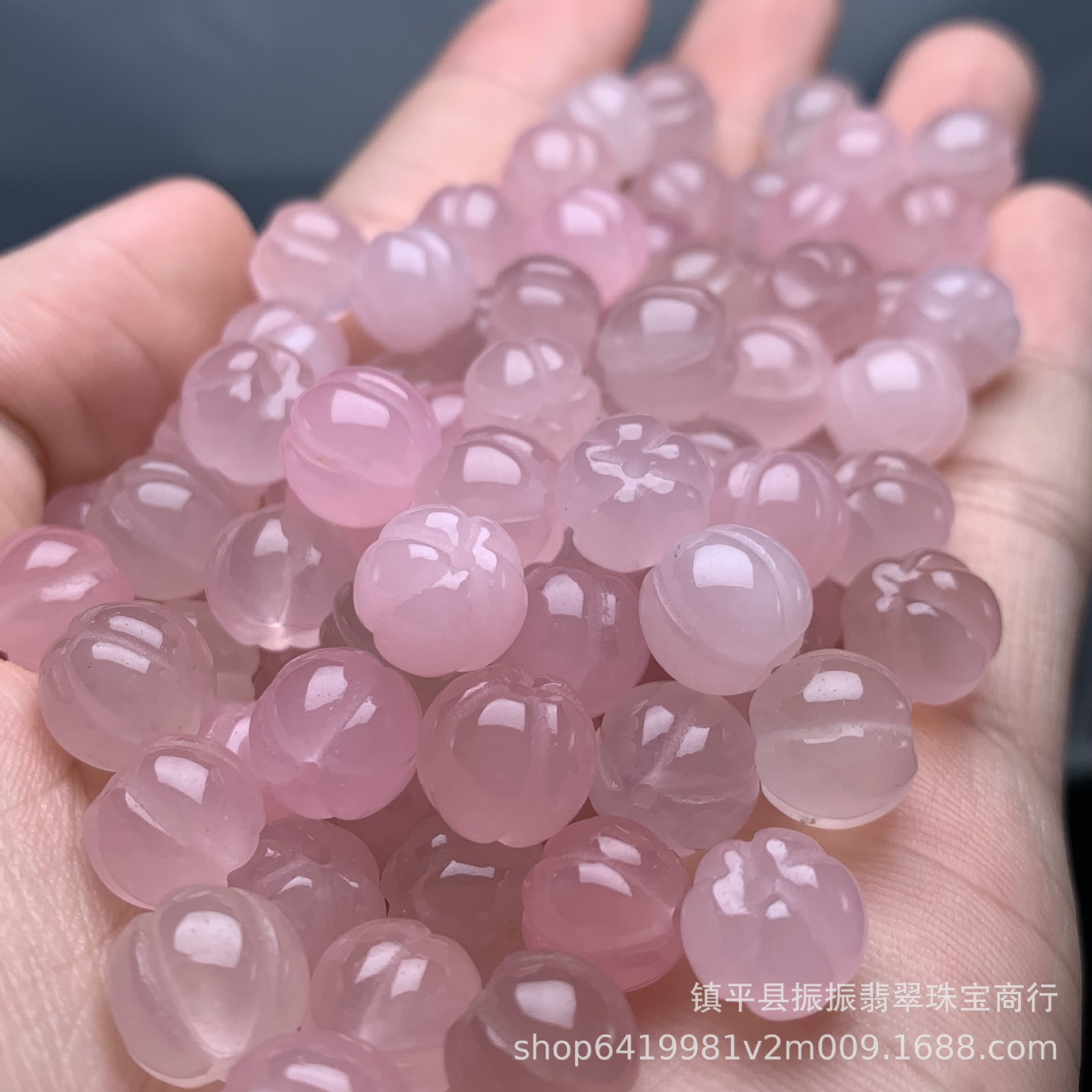 冰种盐源蜜桃粉10mm南瓜珠散珠批发 diy玉石饰品配饰项链手链配珠详情1