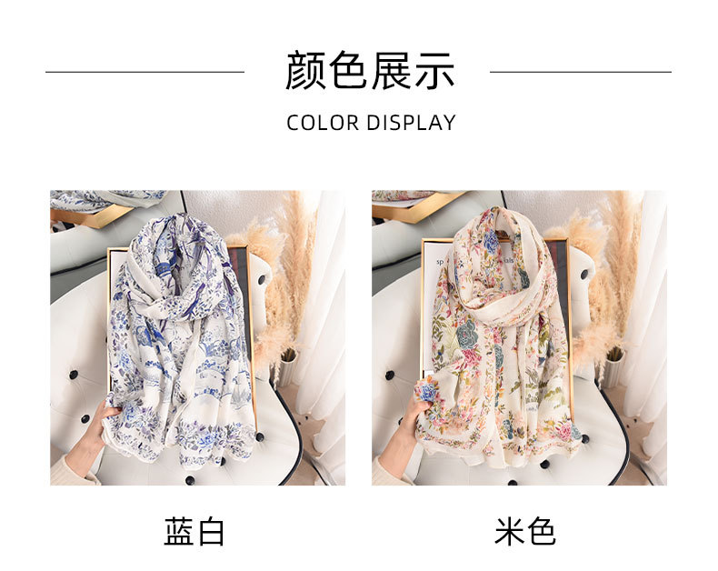 薄款小众仿棉麻田园风印花丝巾日韩女时尚气质披肩高级感节日礼物详情5
