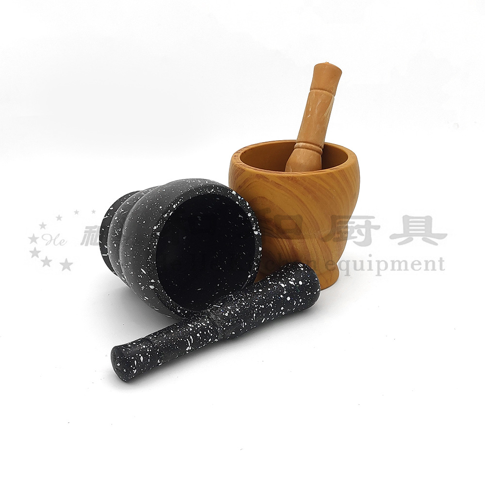 手动捣蒜器捣药罐木纹石臼压蒜器厨房PP捣蒜擂钵香料研磨器蒜泥器详情3