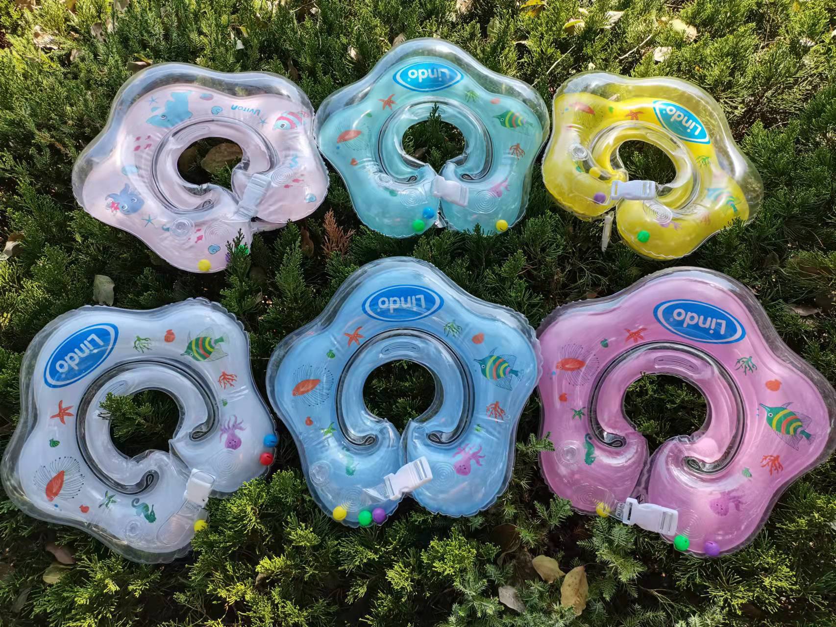 厂家直供新款婴儿脖圈0到12个月双把手双铃铛戏水游泳圈宝宝玩具运动户外游泳用品详情2