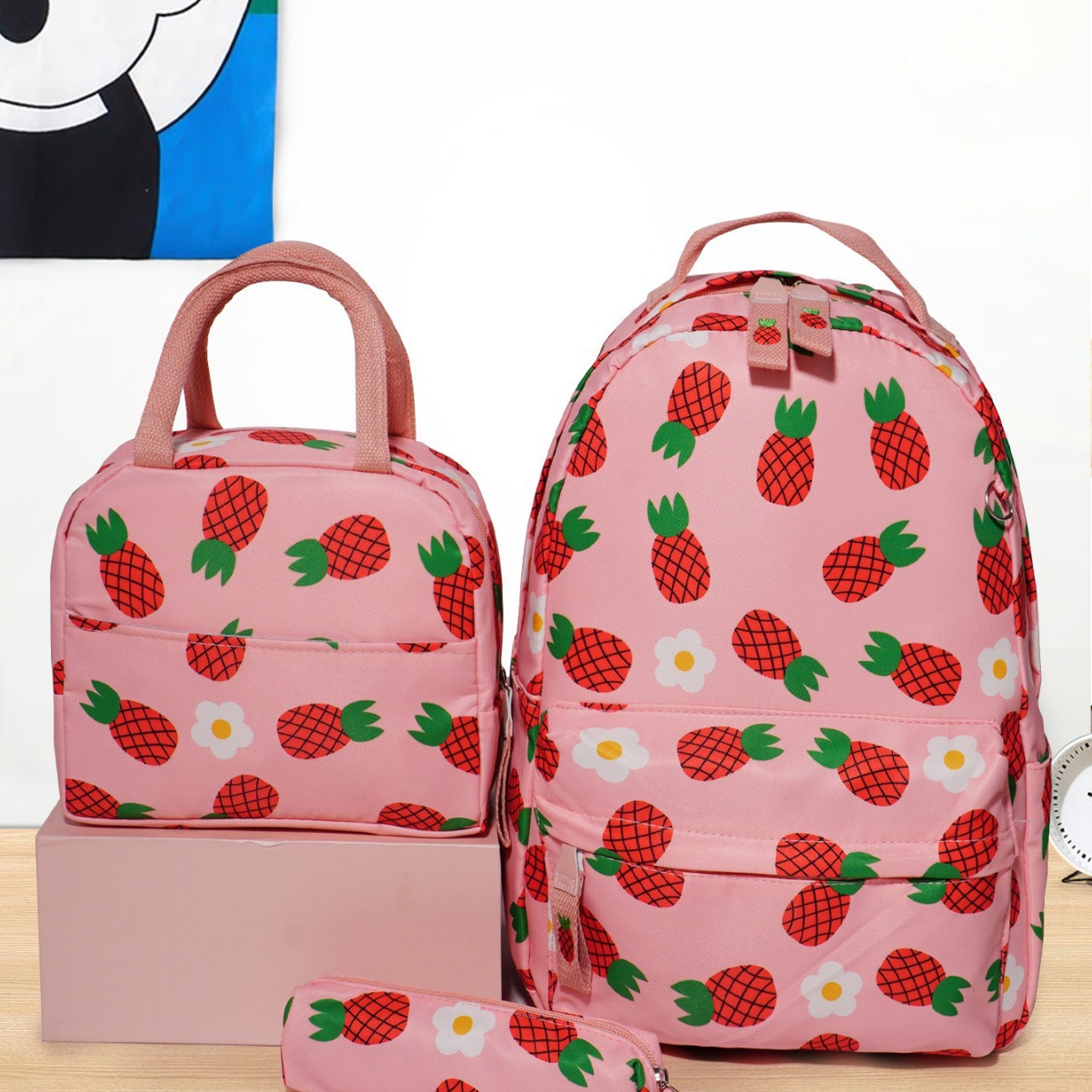 Cross-border double-shoulder multi-color large-capacity fashionable three-piece set, casual sports bag, travel schoolbag, lunch bag pic 1