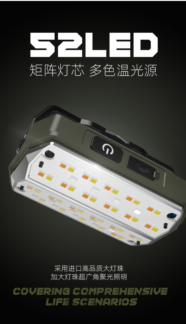 KXK-K3 USB заряжает широкотопографическую лампу для работы с магнитным поглощением с помощью магнитного освещения с помощью трехлучевой сигнализационной лампочки для палатки на открытом воздухе и фонаря для ночлега для зарядки фонарика pic 5