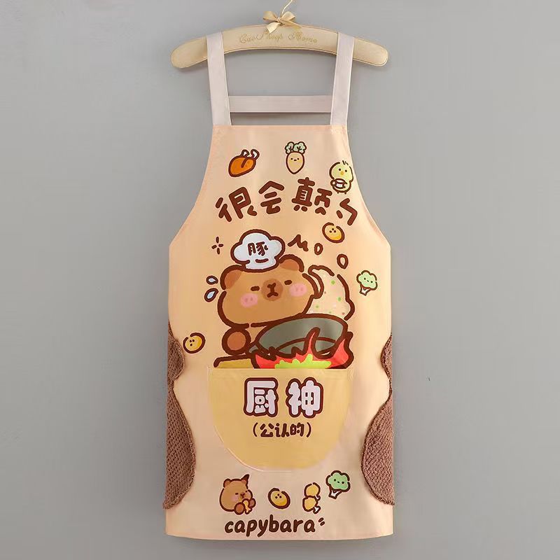 卡通防水围裙成人厨房可擦手背带围腰餐饮店上班防污防油围裙家用详情7