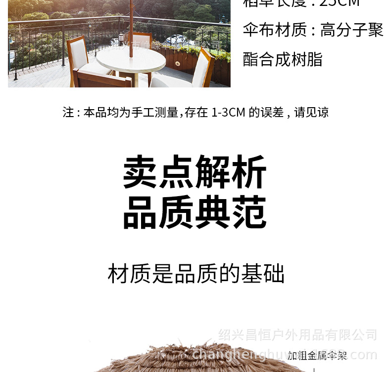 户外仿真稻草伞沙滩庭院户外遮阳稻草伞仿真稻草防晒农家乐茅草伞详情4