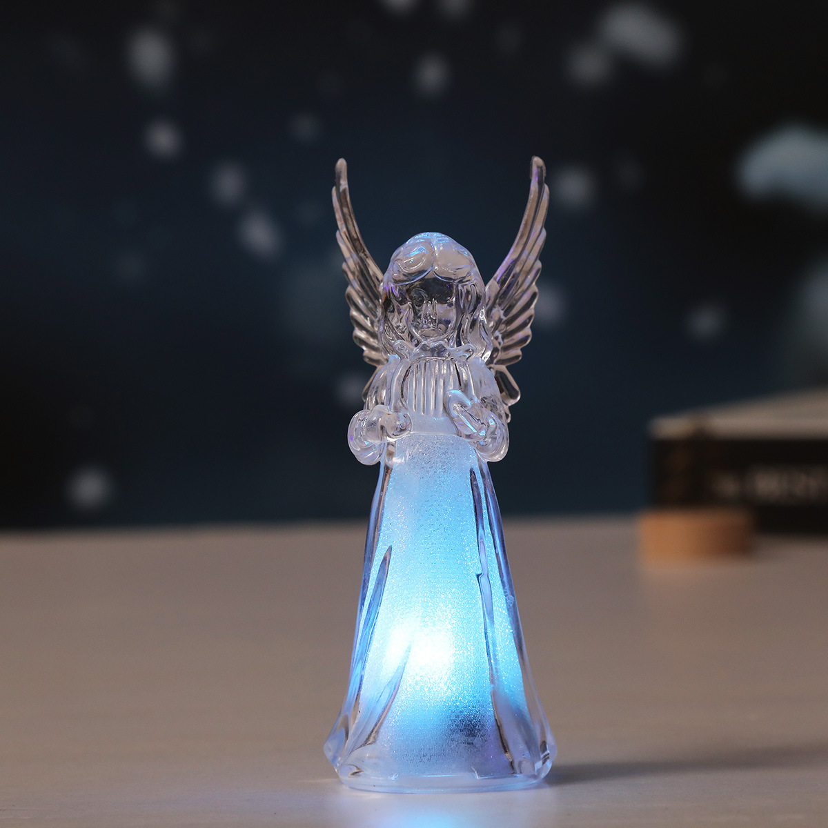 跨境新款暖色七彩发光小天使亚克力仿水晶天使摆件圣诞天使小夜灯详情9