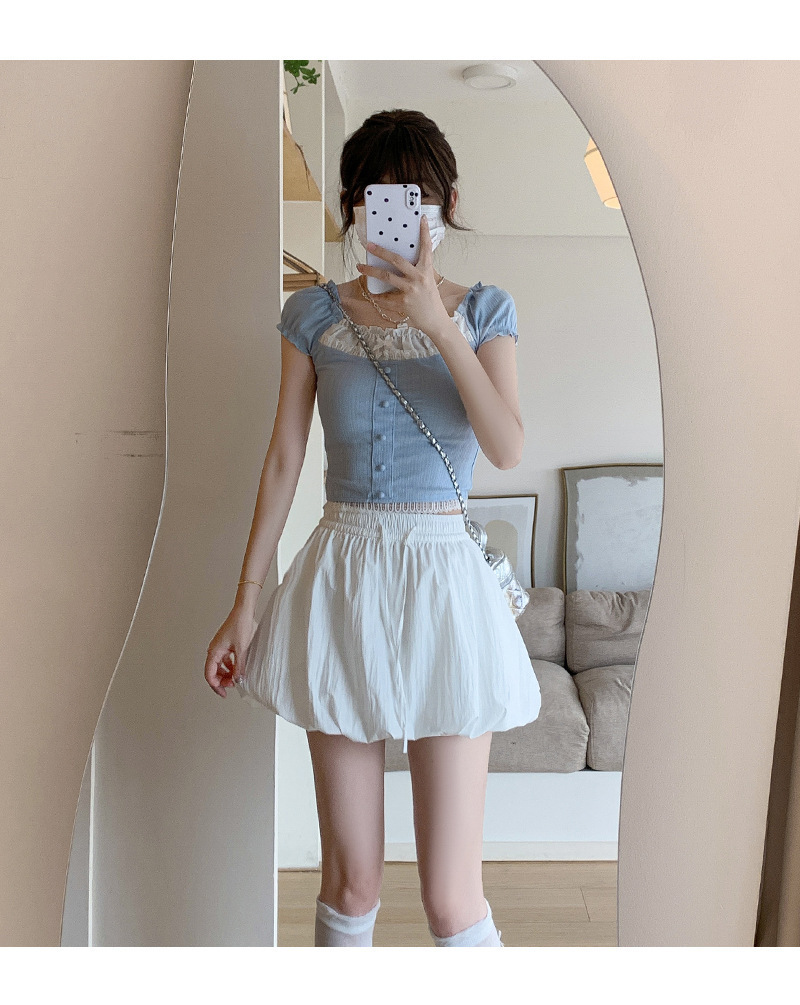 韩系甜美风冰丝花苞短裙女蓬蓬裙纯色夏季气质百搭防走光A字版型详情16