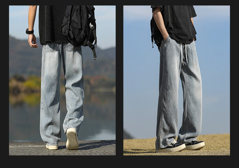 春夏男装|夏季天丝牛仔裤男2025新品直筒休闲长裤潮牌垂感阔腿裤详情9