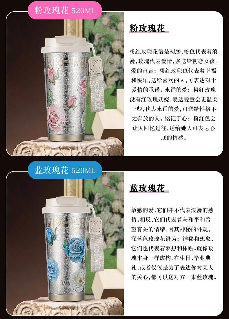 The new double-drink Lily of the valley coffee cup has a high appearance level, a pure titanium inner liner, a thermos cup, and is portable and portable with a straw pic 3