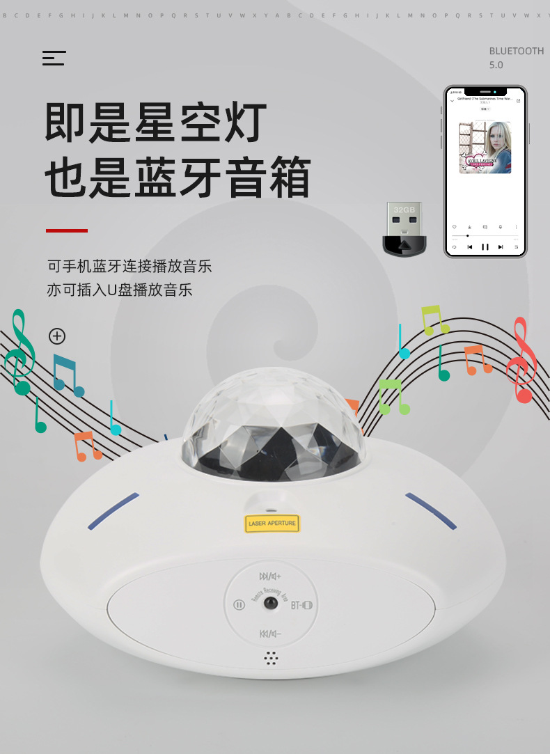 Private mold Bluetooth music starry sky light, triangular smart speaker, bedroom laser star water ripple projection, ambient night light pic 3