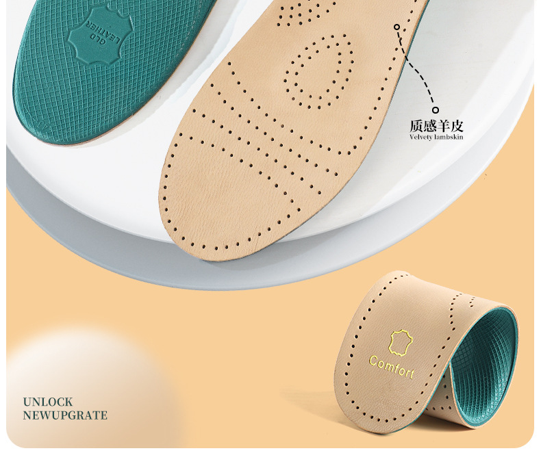 Top layer sheepskin insole, genuine leather, sweat-absorbing, odor-proof, high-elasticity, shock-absorbing, business, casual, comfortable white shoes, Martin boots, sports pic 6