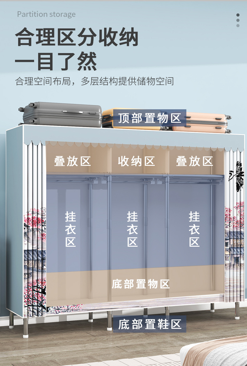 简易衣柜组装结实耐用出租房用布衣柜加厚加粗全钢架柜子卧室家用详情4