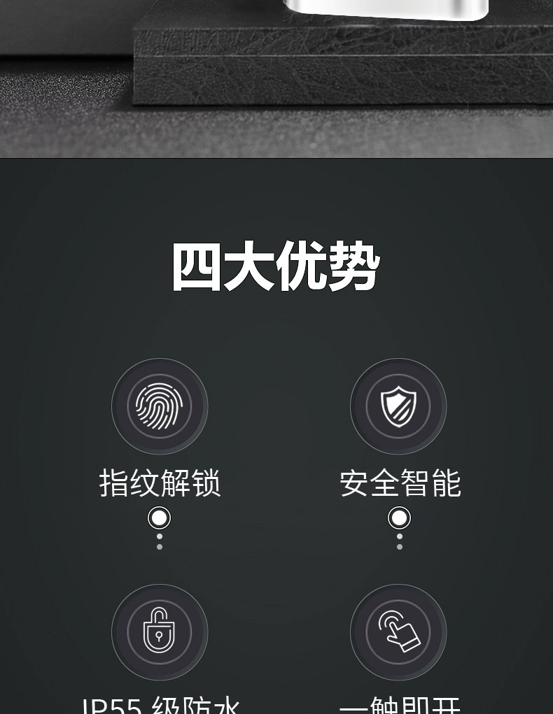 指纹挂锁智能锁柜子锁无钥匙开锁Type-C口充电指纹锁高续航电子锁详情2