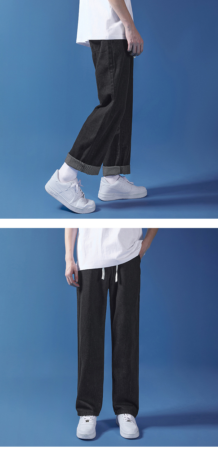阔腿牛仔裤男夏季韩版原宿风休闲简约潮流ins宽松抽绳直筒长裤子详情15