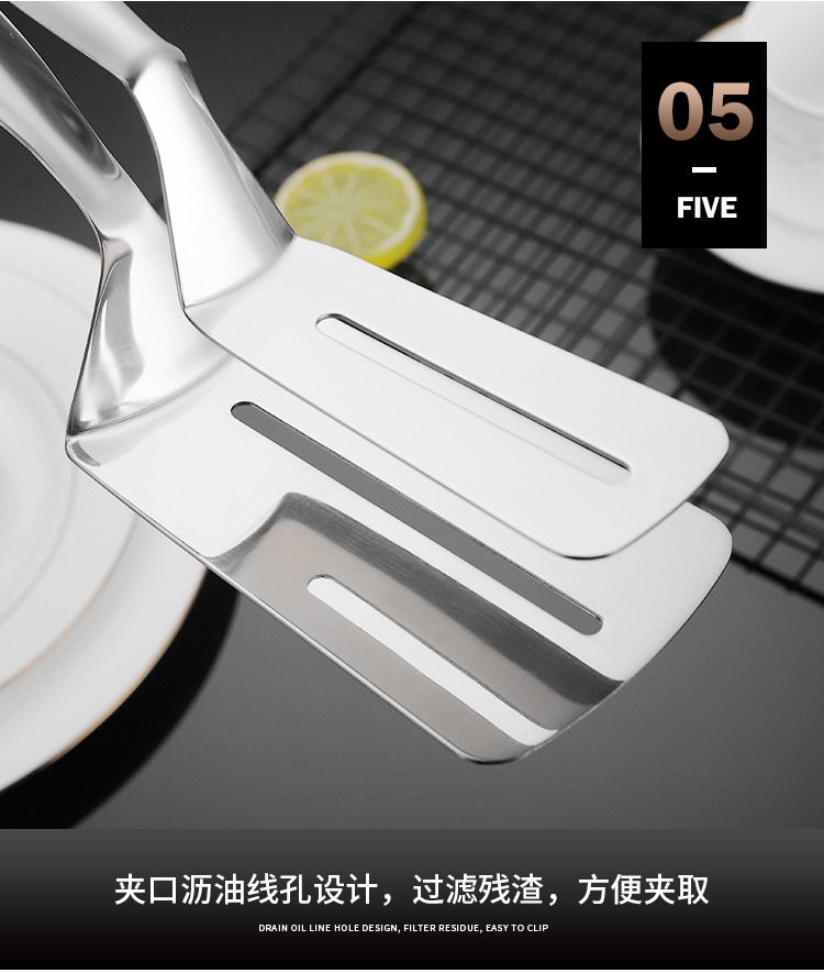 304 stainless steel food tongs, steak tongs, food barbecue tongs, kitchen bread tongs, hand-held pancake spatulas, thickened pic 12