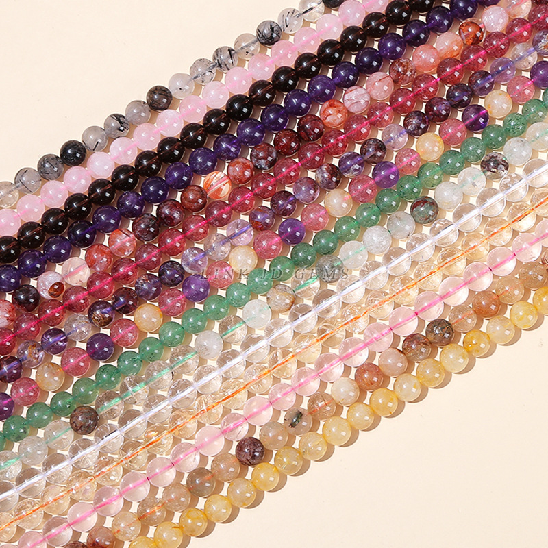 Wholesale of multi-material natural crystal round beads, white crystal, strawberry crystal, hair crystal bracelets, loose beads, diy jewelry accessories, and beads pic 34