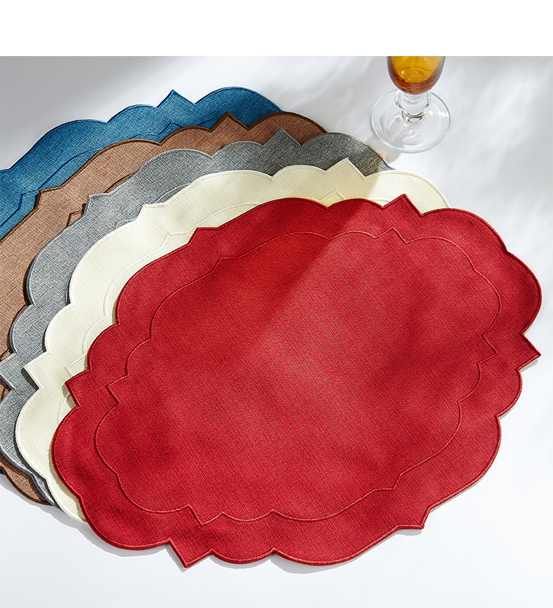 国潮高级感异形棉麻西餐垫亚麻纯色布艺隔热垫轻奢餐桌欧式绣花餐垫详情11