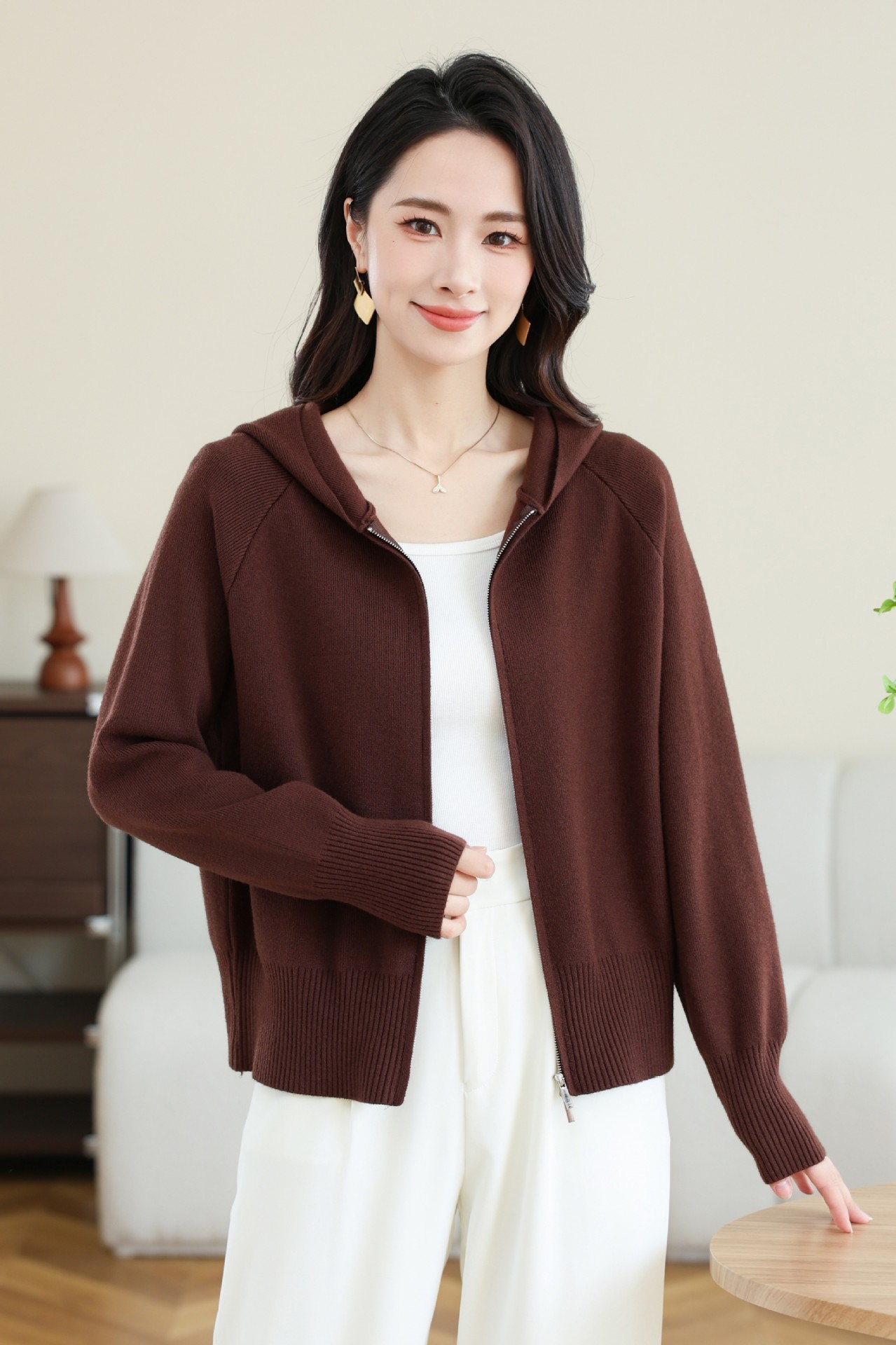 New Korean-style hoodie Ankela red soft and fluffy sweater for women autumn and winter loose and versatile laid-back coat, one-piece consignment pic 10