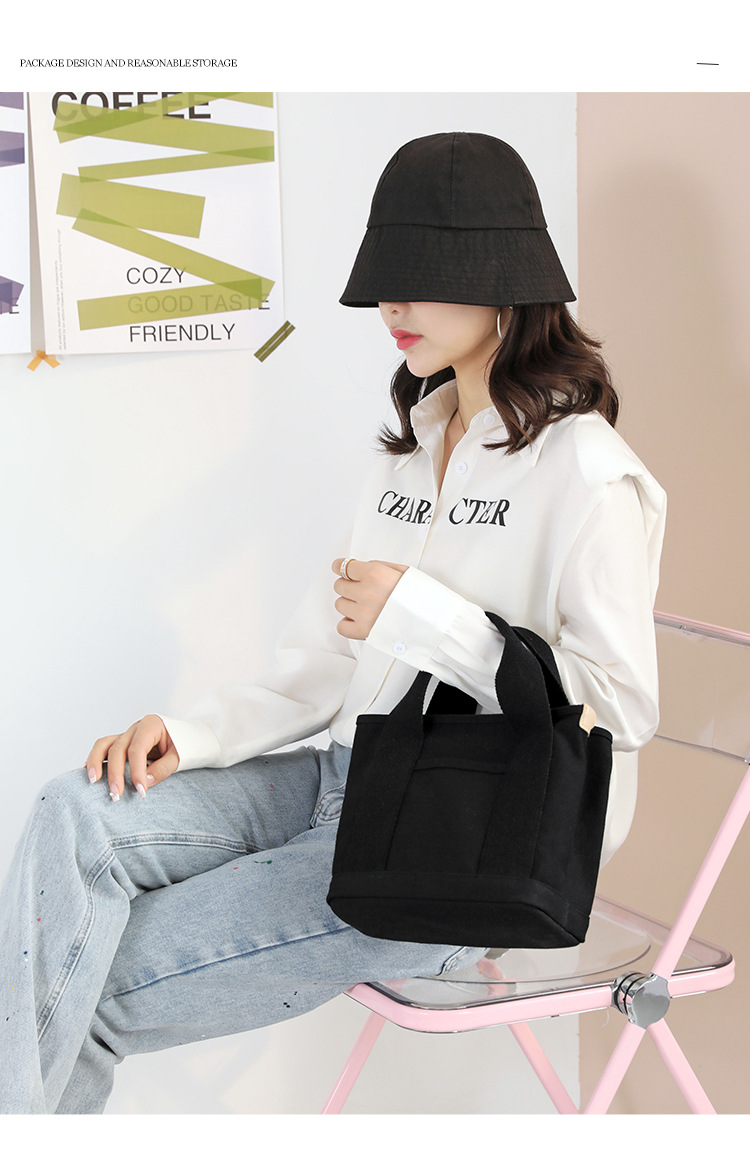 小包加拉链日本千层包小众简约单肩包手提加厚帆布手机水桶托特包详情17