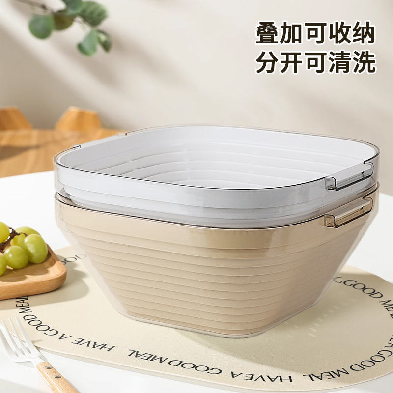 厂家批发轻奢透明沥水篮MF21-3818厨房家用双层洗菜篮塑料果篮详情5