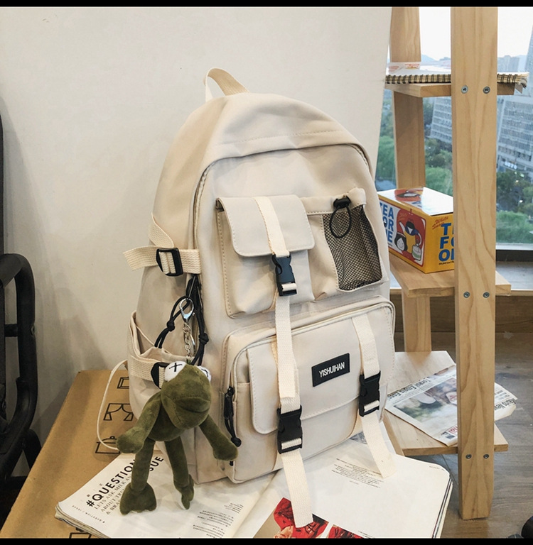 休闲百搭男女双肩包可爱挂件洋气潮流学生书包大容量工装风背包详情46