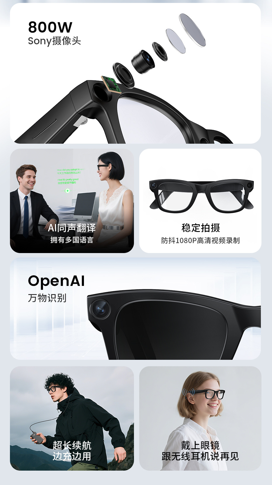 2025 New AI smart shooting glasses, high-definition anti-shake sunglasses, ai recognition, ai simultaneous interpretation, glasses for men pic 2