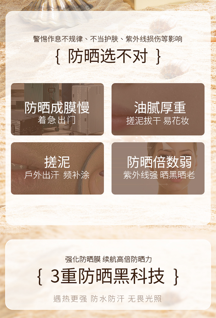 年蔻美白防晒霜小金瓶水感精华隔离妆前三合一防紫外线学生PA+++详情3