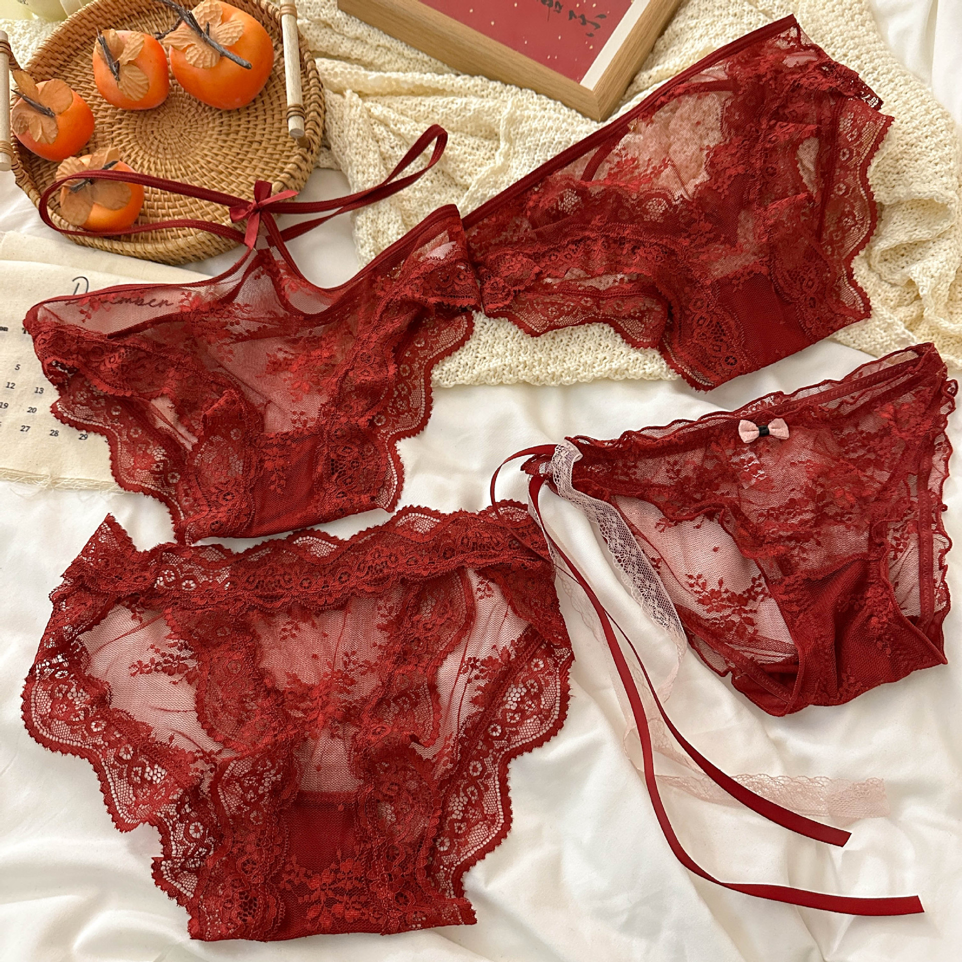 Zodiac year combination ~ Red underwear, lace, sexy ladies, pure cotton, breathable and comfortable triangle pants, New Year underwear pic 3