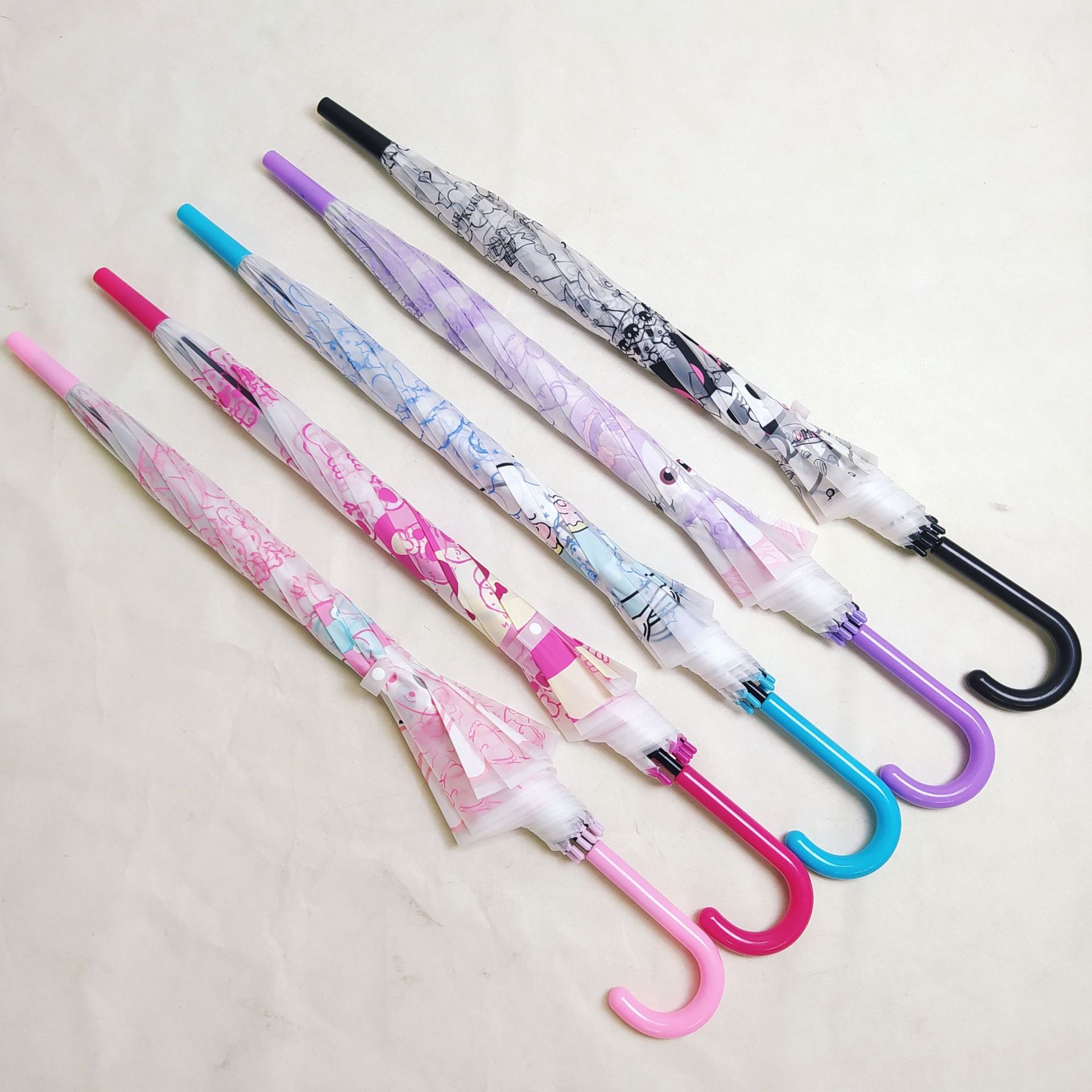 可爱小清新半自动透明雨伞直杆长柄儿童伞卡通学生磨砂透明伞批发详情4