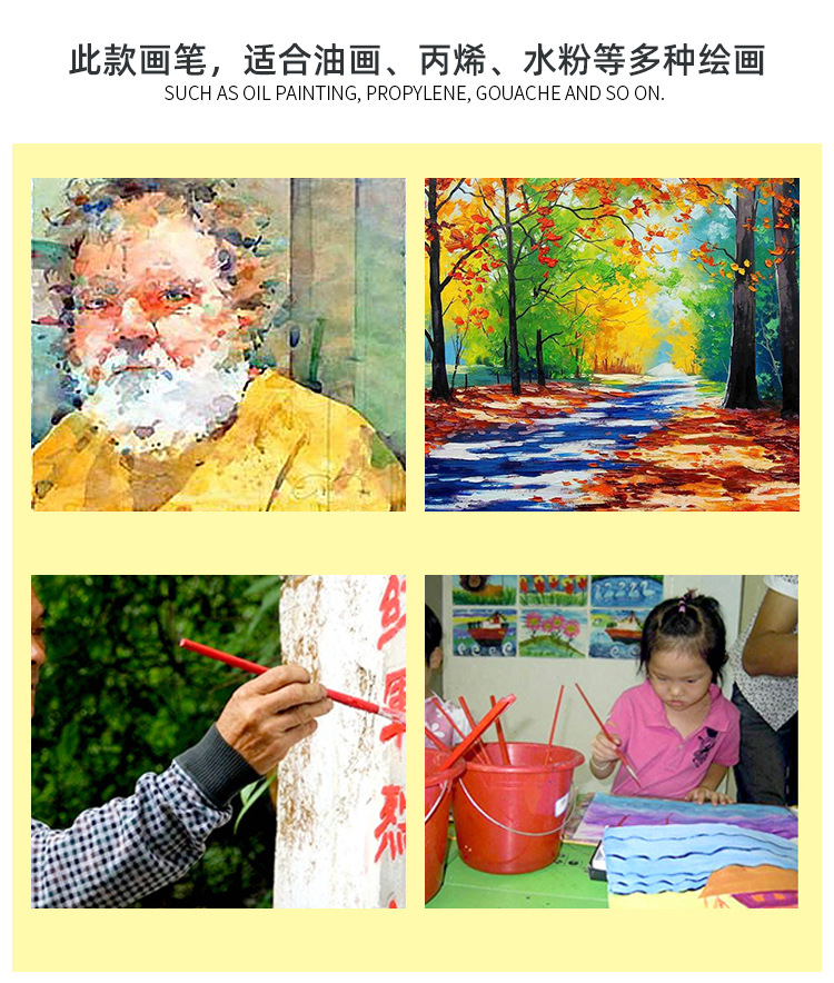 博艺宣五支装木质橙光数字油画笔学生尼龙绘画套装水粉丙烯油画笔详情23