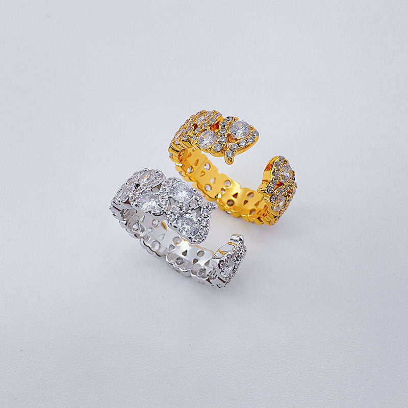 Niche diseño aperturas dedo índice anillo mujer minimalista personalidad anillo micro diamante zirconita martillo influencer en vivo accesorios pic 6