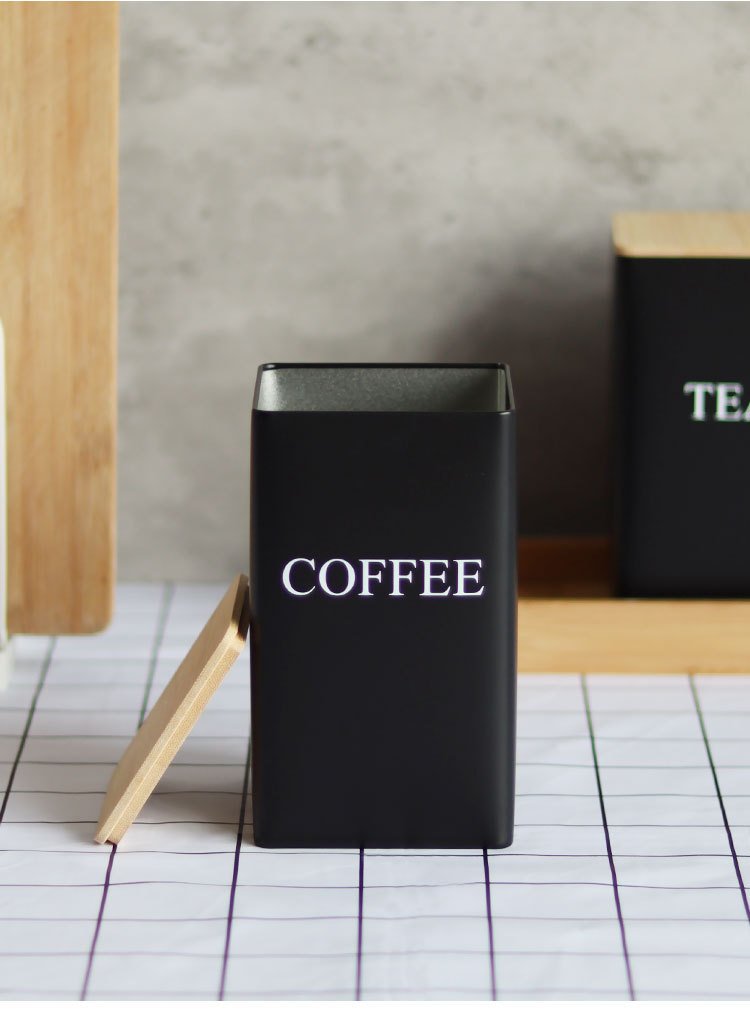 厨房用品竹盖方形铁盒coffeetea咖啡豆罐糖果茶叶包装现货茶叶罐详情17