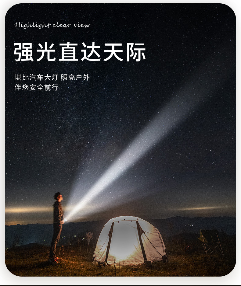 跨境新款LED手电筒Type-C充电户外露营铝合金大光杯强光手电筒详情7