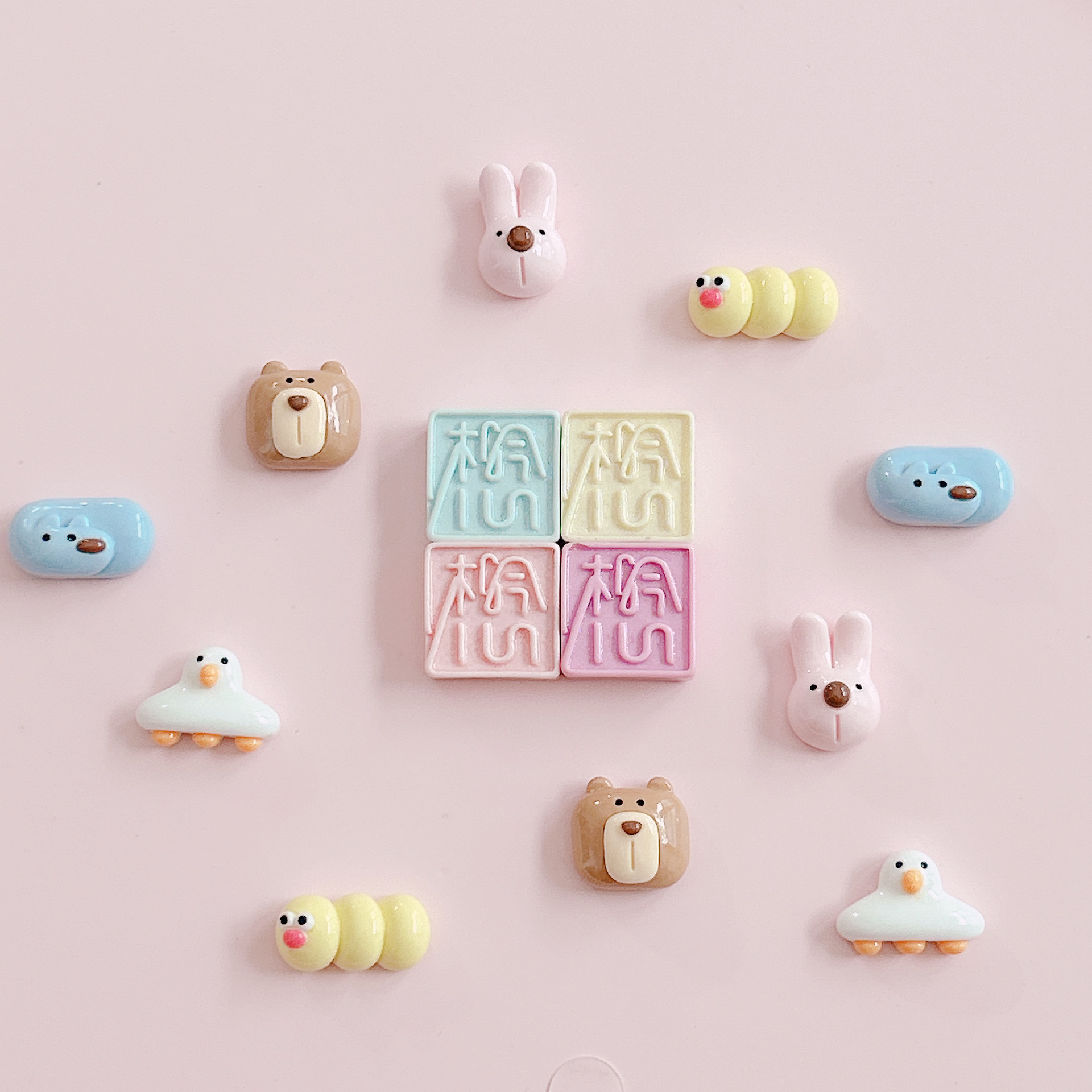xn Funny Caterpillar, Coffee-colored bear and rabbit diy Resin jewelry accessories, Cartoon animal series material stickers pic 8