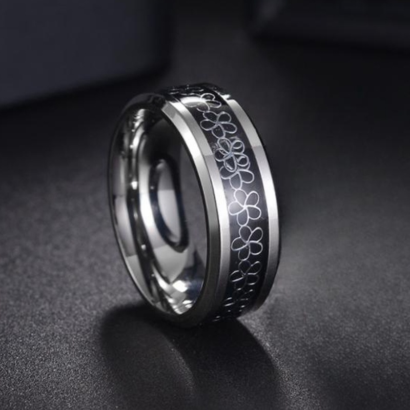 Cross-border new European and American oil drip ring small flower jewelry, flower pattern titanium steel ring 8mm bevel electroplated pic 5