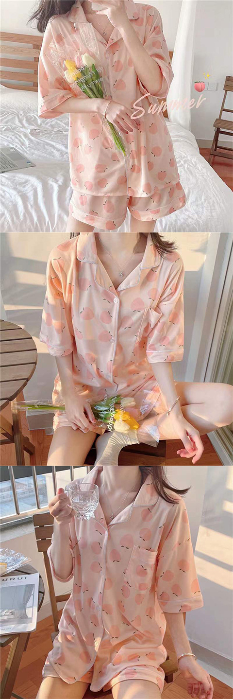 ins Fresh pajama women Summer short sleeves and shorts Korean cardigan plus-size Korean Japanese-style home wear two-piece set pic 39