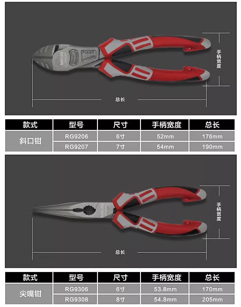 NWS同款德式铬钒钢老虎钳8寸钢丝钳多功能7寸斜口钳6寸斜嘴尖嘴钳详情7