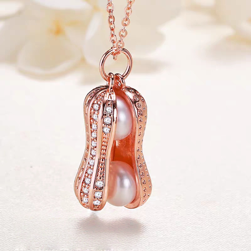 日韩轻奢18K铜微镶满钻花生珍珠吊坠时尚ins个性锁骨链饰品吊坠详情8