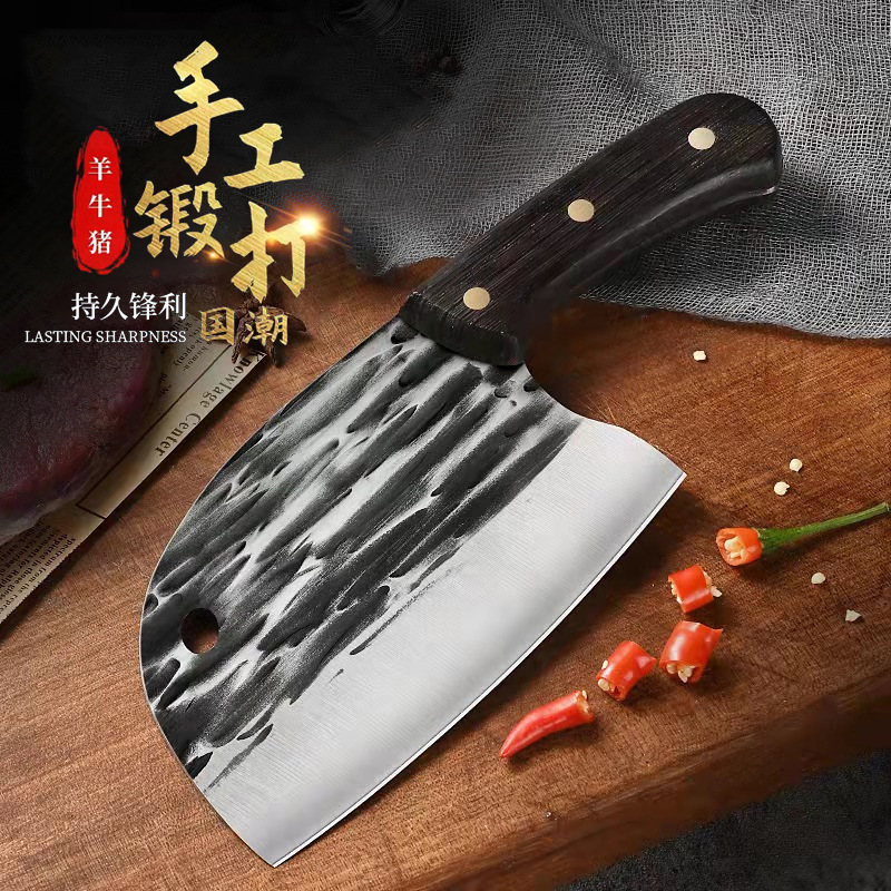 阳江菜刀厨房家用厨师专用切菜刀超快锋利斩切两用手工锻打鱼头刀详情1