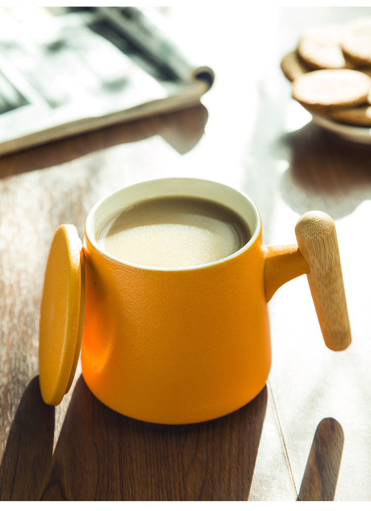 木柄陶瓷杯马克杯带盖咖啡杯创意水杯文创企业礼品广告定 制LOGO详情9