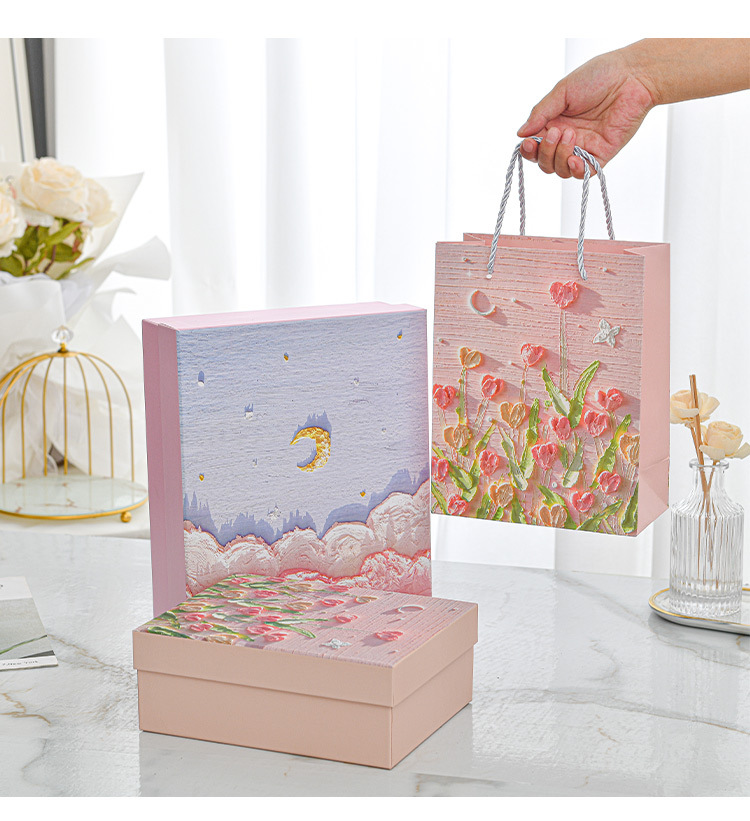清新油画礼品盒文创礼盒生日礼物盒学生礼物包装盒伴手礼空盒现货详情6