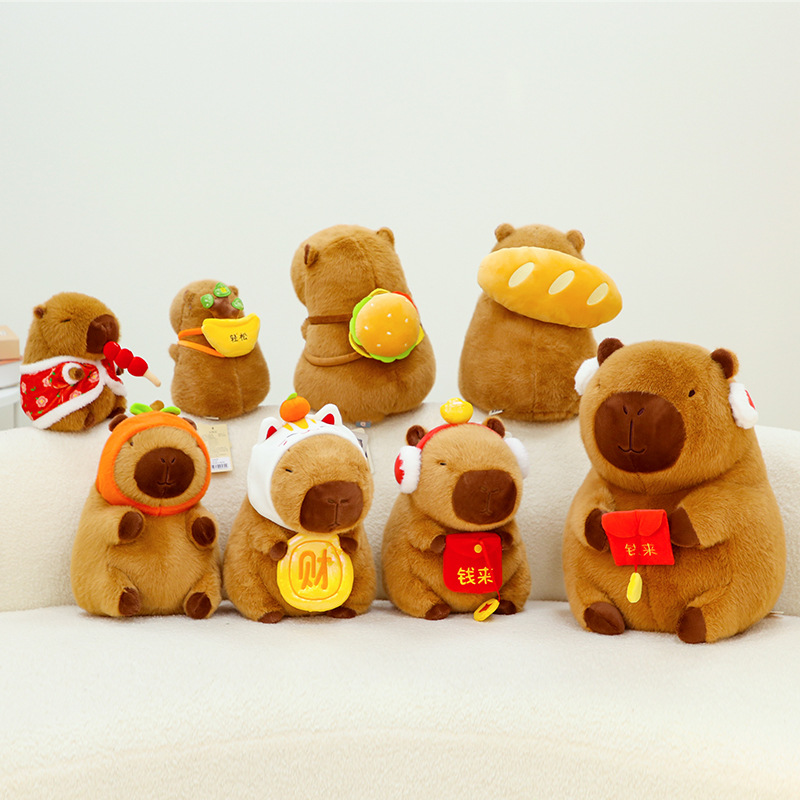 正版卡皮巴拉公仔可爱拉线水豚啪啪圈毛绒玩具挂件美拉德鼻涕玩偶详情3