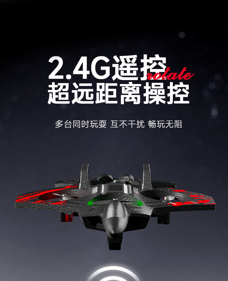 跨境热销遥控泡沫飞机四轴无人机灯光翻滚特技表演战斗机定制批发详情6