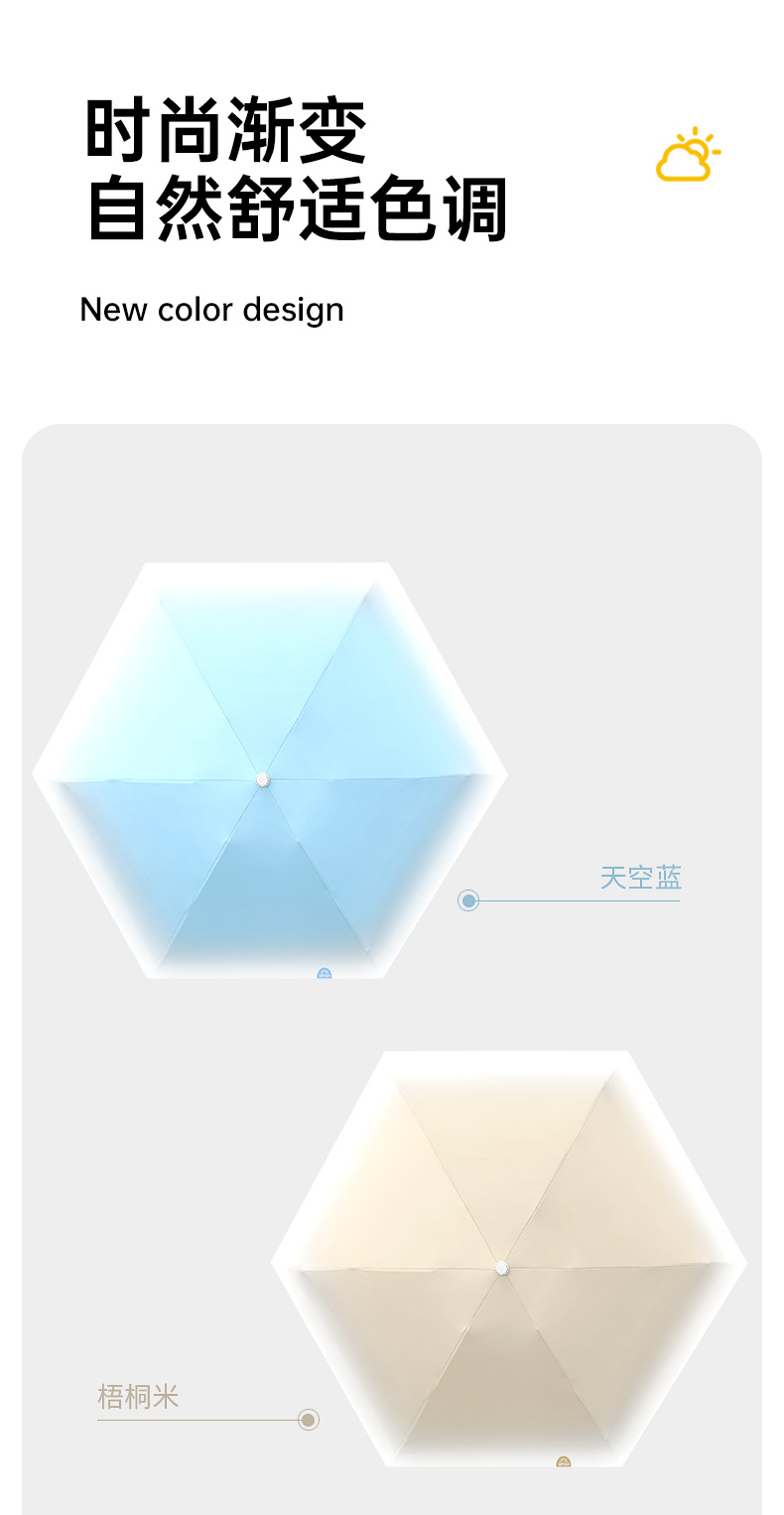 新款五折六骨手开黑胶面料遮阳伞伸缩手柄渐变色晴雨两用一件代发详情24
