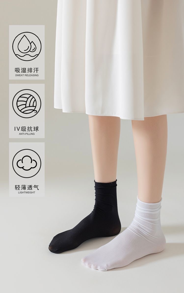 Ice Cream socks for women, thin pile socks, spring and summer velvet mid-calf black long calf, versatile ice silk white wholesale pic 3
