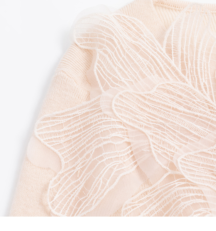 Pink feather cotton blended knitted sweater base layer for women, new Spring 2025 lace long-sleeved top pic 21