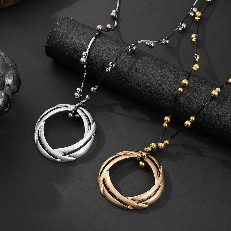 亚马逊跨境欧美圆环吊坠女士长项链设计感个性复古毛衣链饰品批发详情12